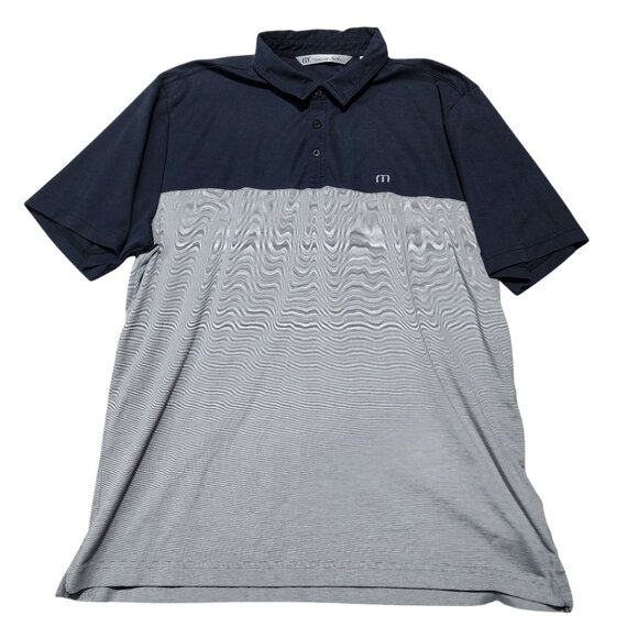 Travis Mathew Mens XL Polo Shirt Colorblock Black Gray Cotton/Polyester Blend - Picture 7 of 7
